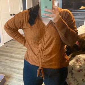 Orange ruched front sweater